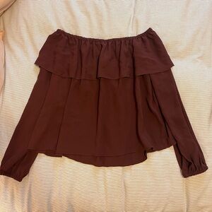 Aritzia Wilfred Burgundy Morel Off-the-Shoulder Top